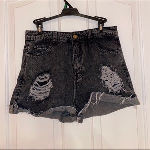 Black denim ripped high waisted shorts